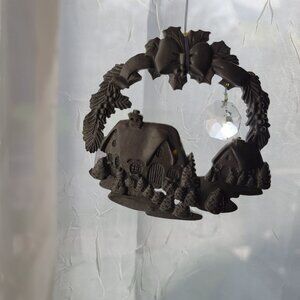 Handcrafted Pewter Christmas Wreath Ornament With Crystal Accent